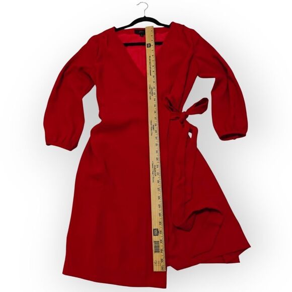 NWOT J. Crew Red Wrap Tie Front Dress with Bishop Sleeves Sz 8 - Picture 7 of 11